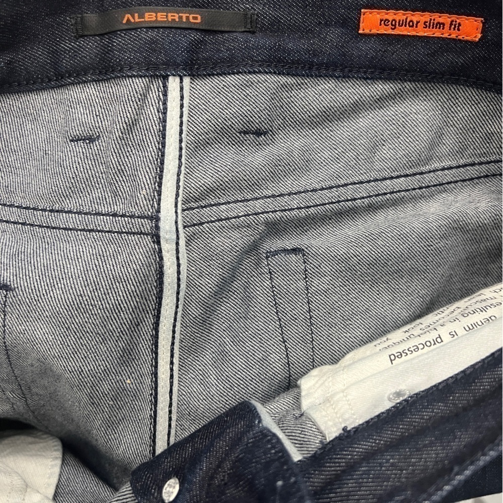 Alberto Slipe Jeans 33x34 Denim Slim-Straight Higher rise Dark Blue Raw Selvedge - Picture 5 of 9